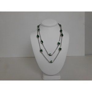 Talbots Silver Chain Green Stoned Extra Long Necklace